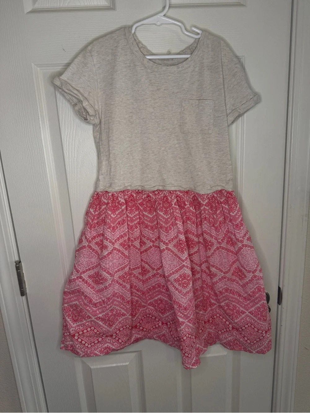 GAP Kids Mixed Media T-Shirt Dress Gray Pink Medallion Geometric Pocket XXL